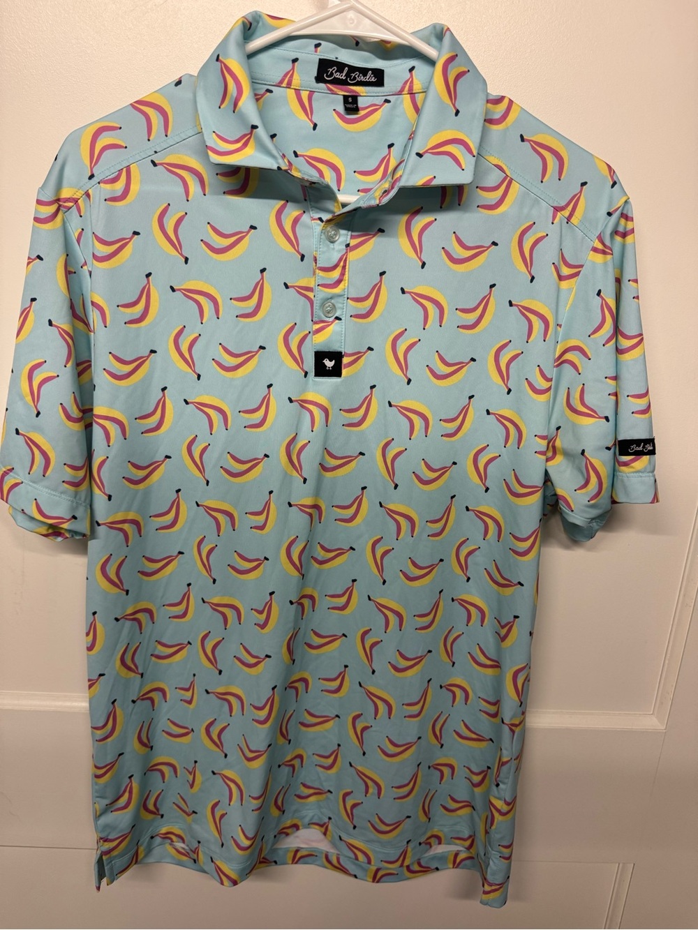 Bad Birdie Men’s Light Blue Banana’s Print Polo